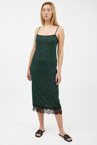 Ganni Black & Green Floral Dress