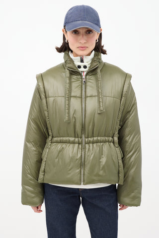 Ganni Green Tie Puffer Jacket