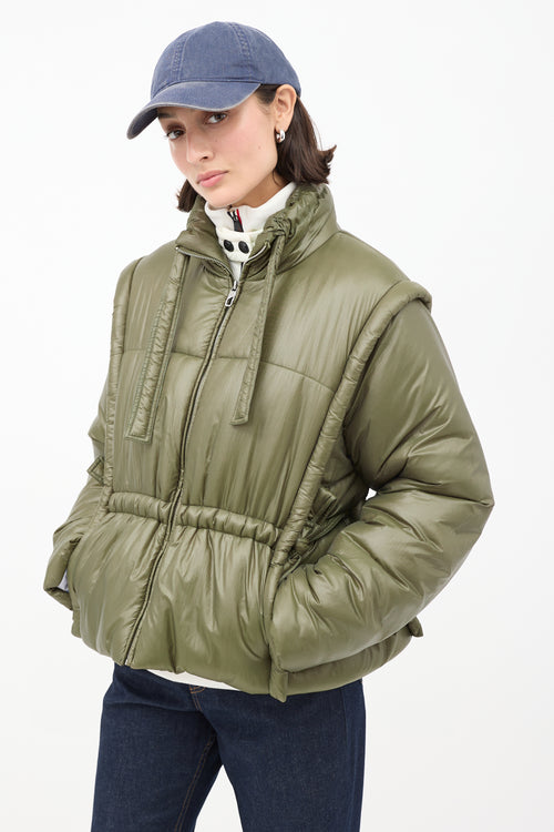 Ganni Green Tie Puffer Jacket