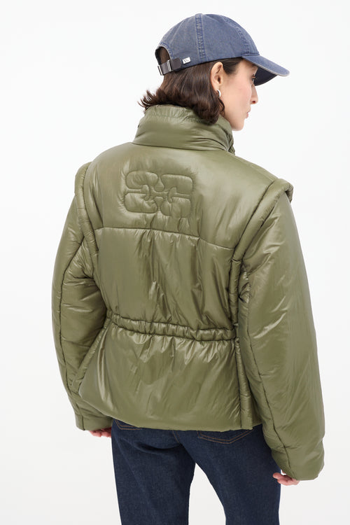 Ganni Green Tie Puffer Jacket