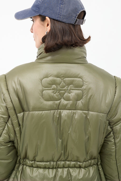 Ganni Green Tie Puffer Jacket