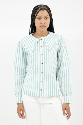 Ganni Green & White Stripes Shirt