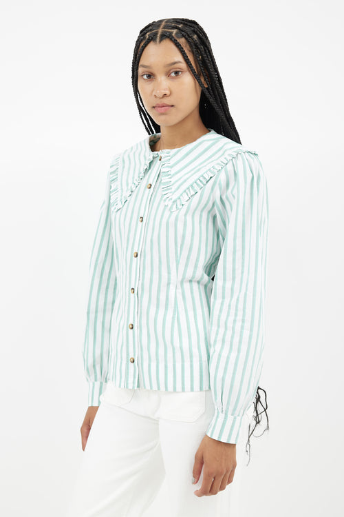 Ganni Green & White Stripes Shirt