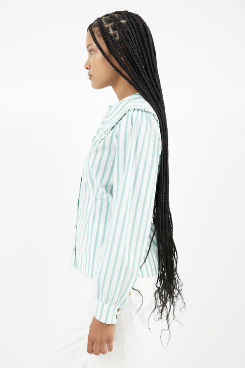 Ganni Green & White Stripes Shirt