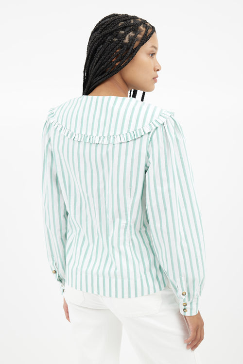 Ganni Green & White Stripes Shirt