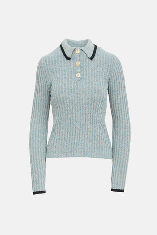 Ganni Ribbed Half Button Top