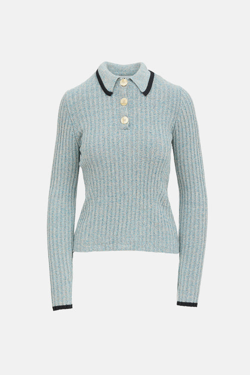 Ganni Ribbed Half Button Top