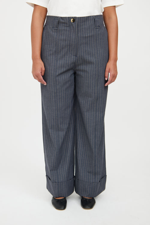 Ganni Grey & Brown Pinstripe Pant