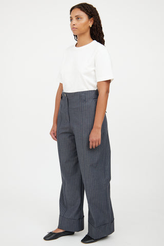 Ganni Grey & Brown Pinstripe Pant