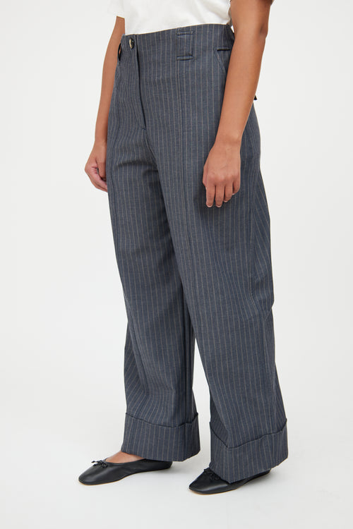 Ganni Grey & Brown Pinstripe Pant