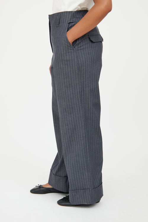 Ganni Grey & Brown Pinstripe Pant