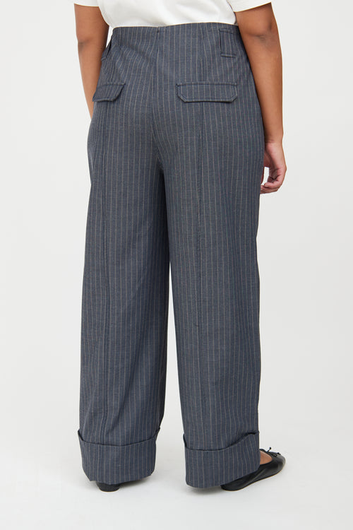 Ganni Grey & Brown Pinstripe Pant