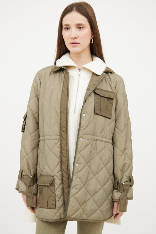 Ganni Green Nylon Quilted Jacket