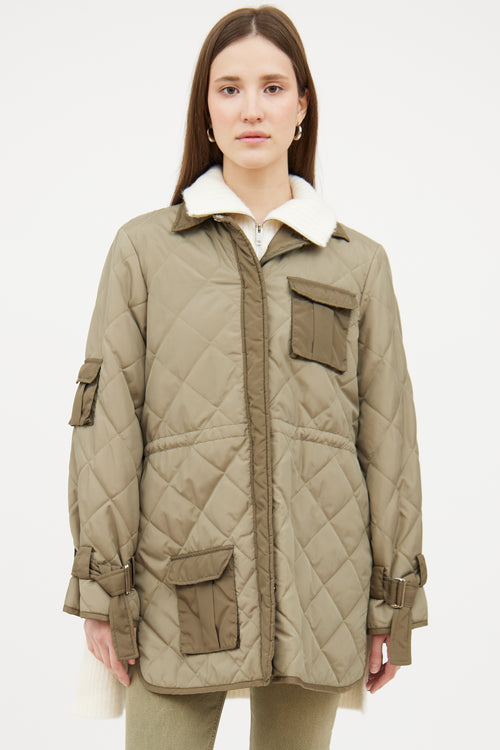 Ganni Green Nylon Quilted Jacket