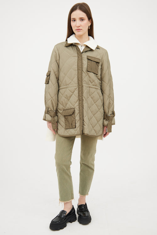 Ganni Green Nylon Quilted Jacket