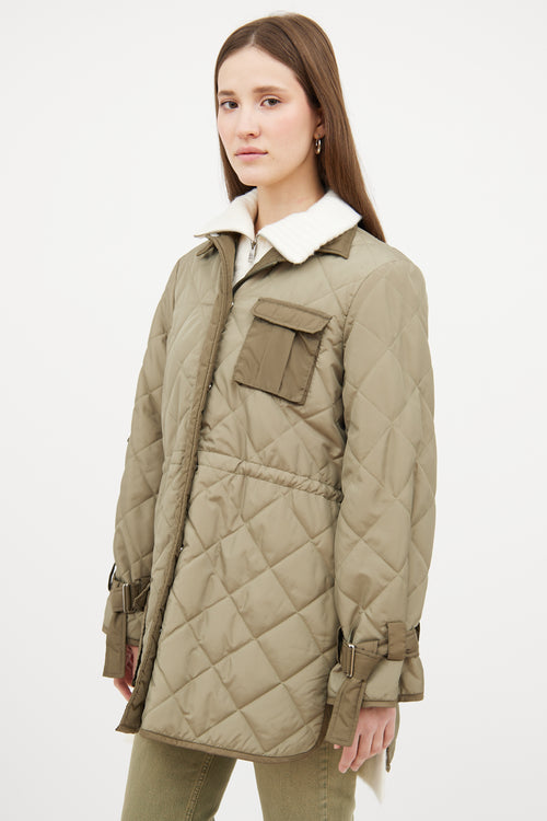 Ganni Green Nylon Quilted Jacket