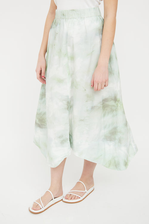 Ganni Green & White Cotton Maxi Skirt