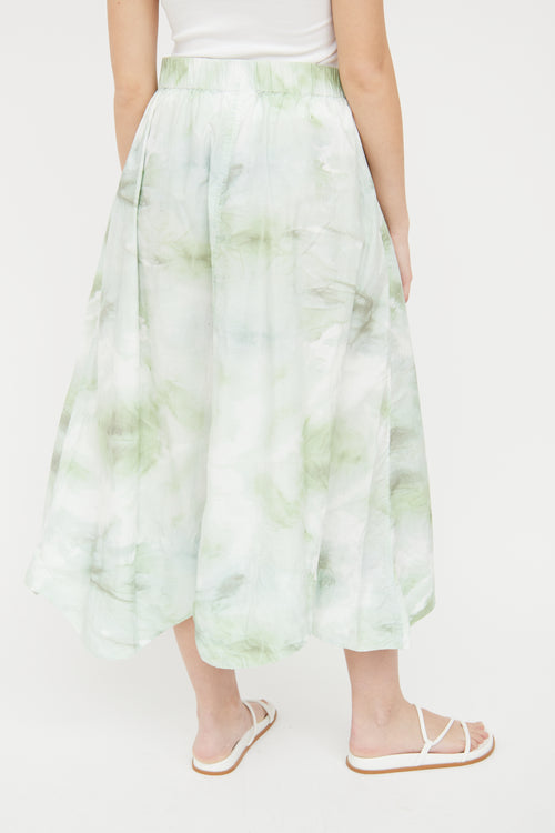 Ganni Green & White Cotton Maxi Skirt