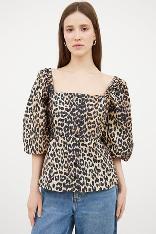 Ganni Brown & Black Patterned Top