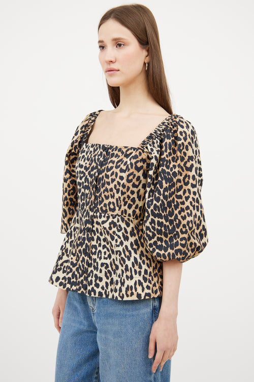 Ganni Brown & Black Patterned Top