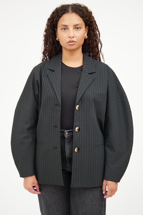 Ganni Black Pinstripe Blazer