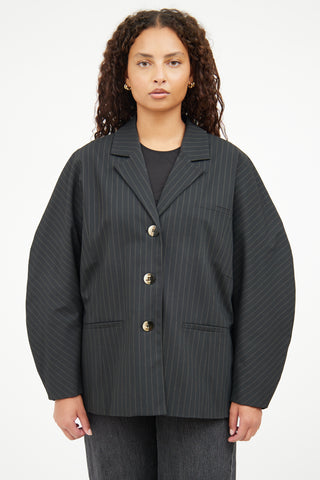 Ganni Black Pinstripe Blazer