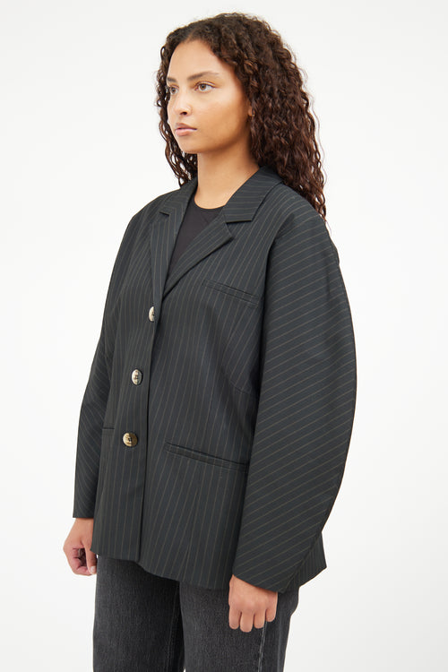 Ganni Black Pinstripe Blazer