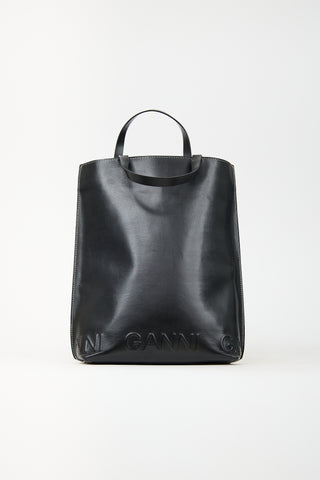 Ganni Leather Medium Banner Tote Bag