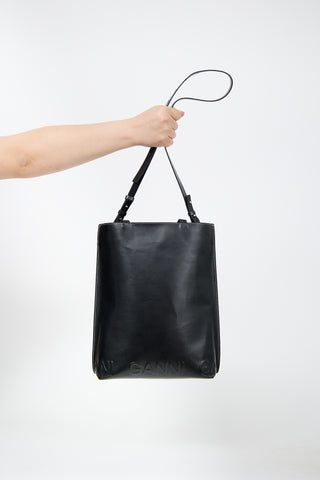 Ganni Leather Medium Banner Tote Bag