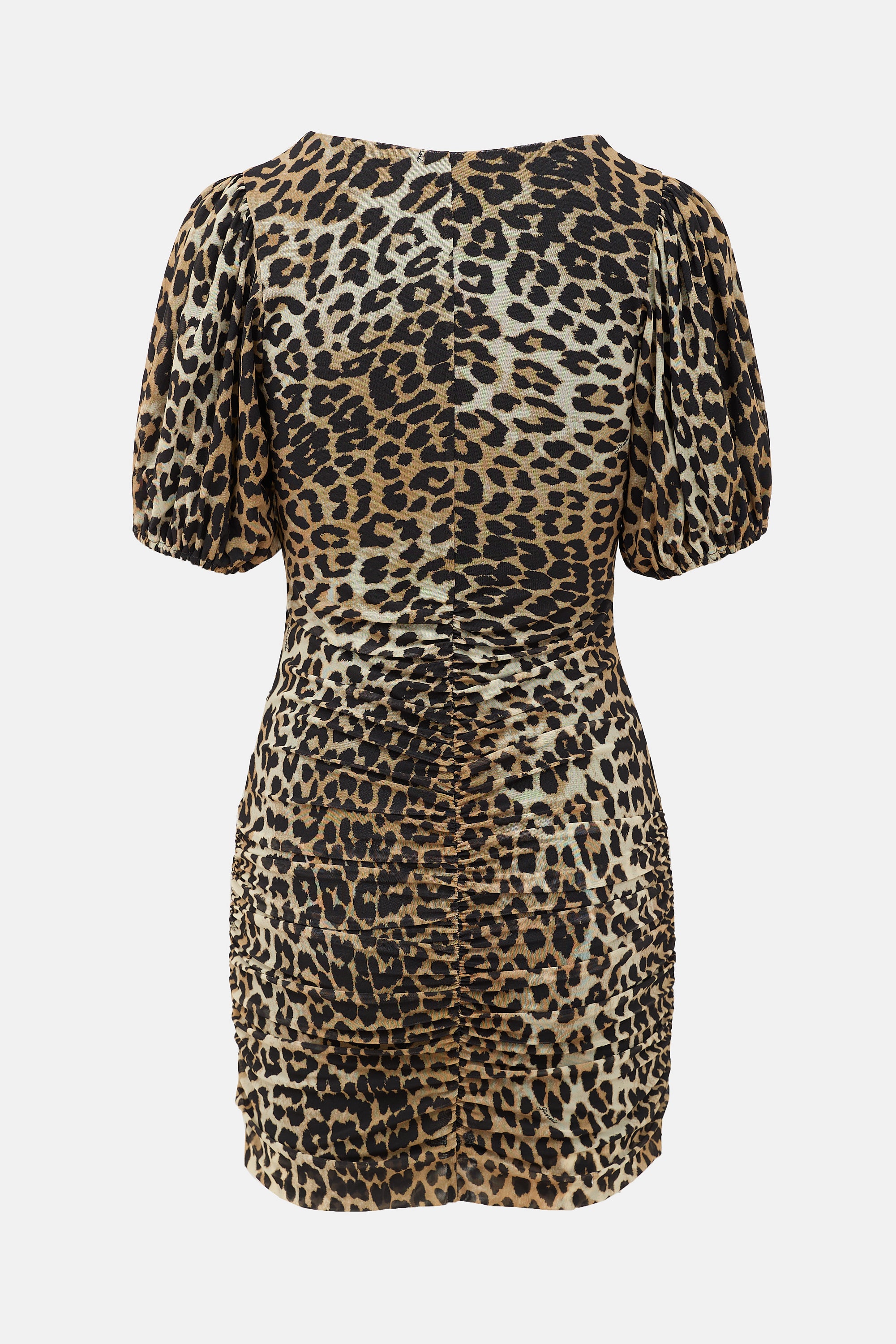 ganni mesh dress leopard Leopard Marl Mesh Long Ruched Crossover Dress