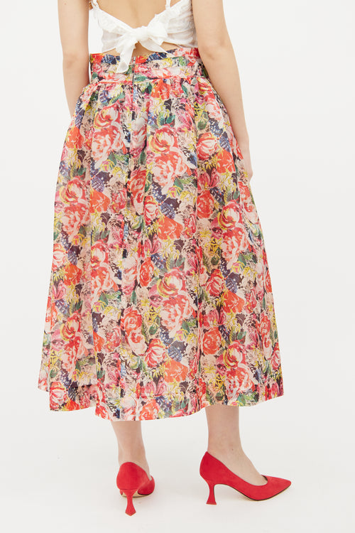 Ganni Multi Floral Print Silk Skirt