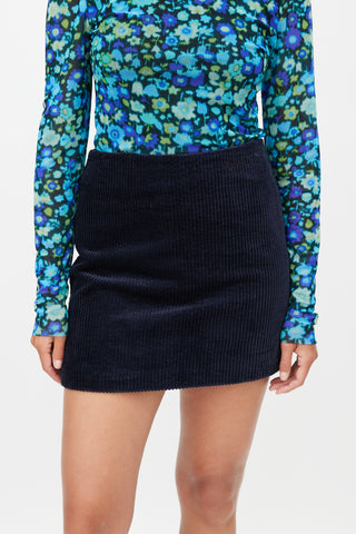 Ganni Navy Corduroy Mini Skirt