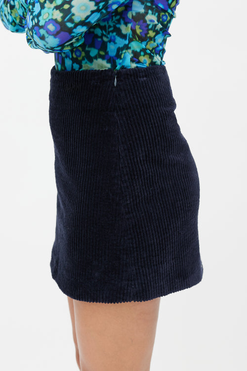 Ganni Navy Corduroy Mini Skirt