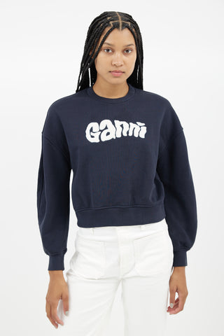 Ganni Navy & White Logo Sweatshirt