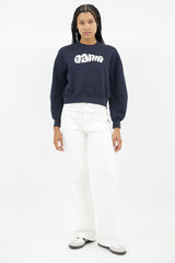 Ganni Navy & White Logo Sweatshirt