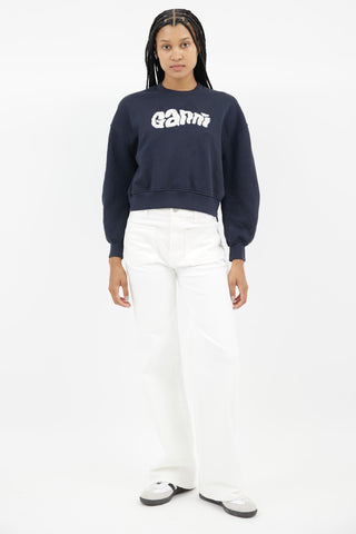 Ganni Navy & White Logo Sweatshirt