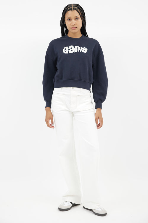 Ganni Navy & White Logo Sweatshirt