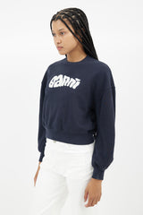Ganni Navy & White Logo Sweatshirt