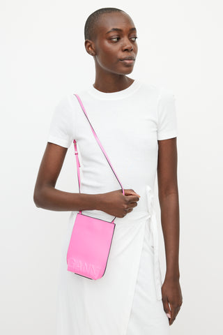 Ganni Neon Pink Mini Embossed Logo Leather Bag