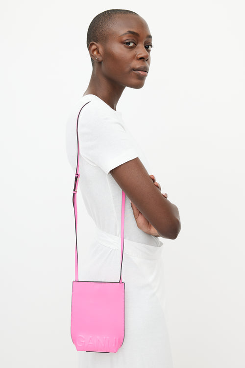 Ganni Neon Pink Mini Embossed Logo Leather Bag
