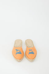 Ganni Orange & Blue Embroidered Canvas Espadrille Flat