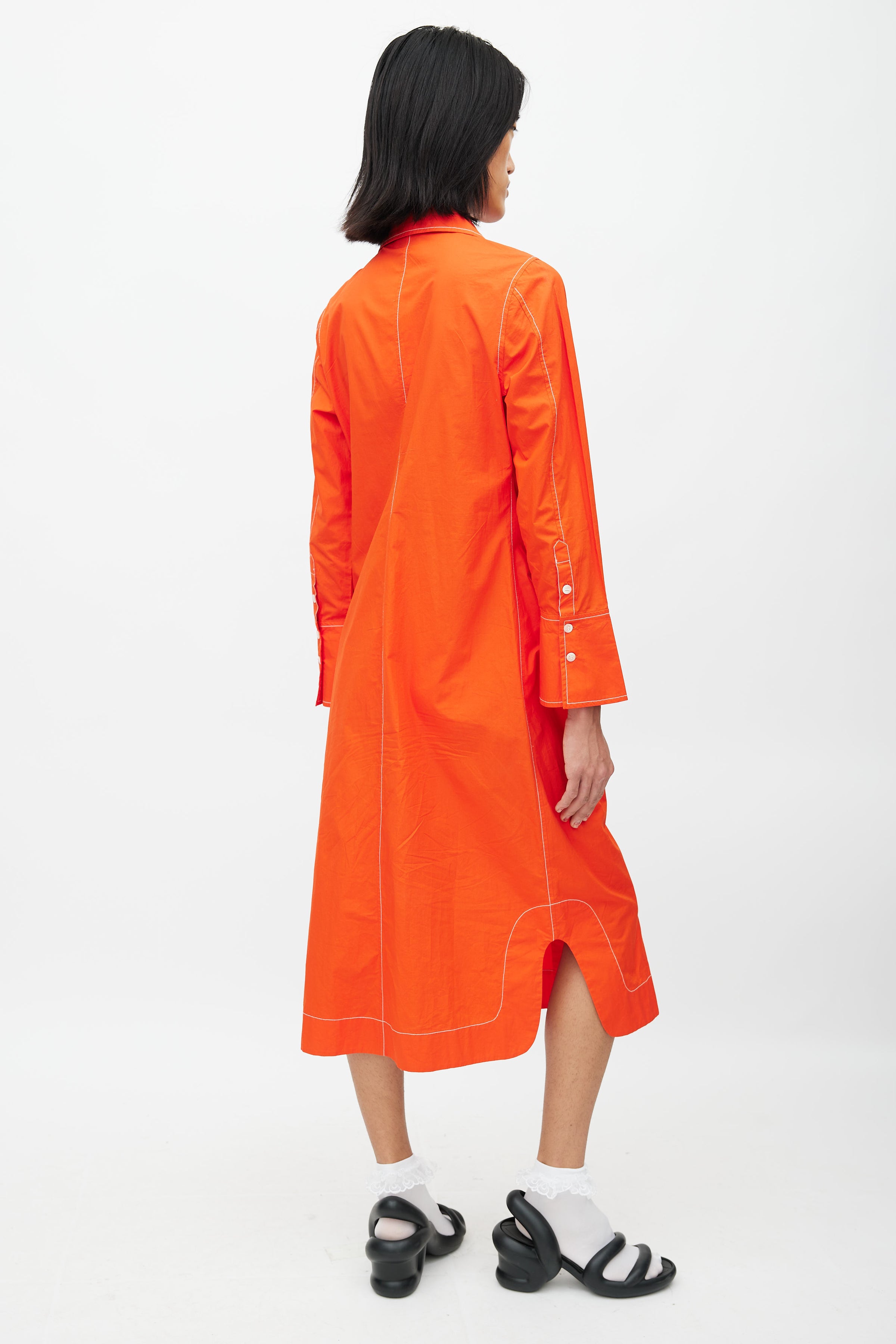 ganni orange dress Ganni printed mesh dress orange A Piece Lux