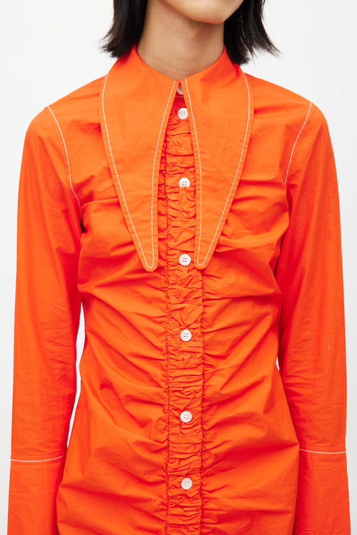 Ganni Orange Ruched Shirt Dress