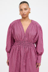Ganni Gingham Smocked Dress