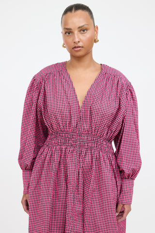 Ganni Gingham Smocked Dress
