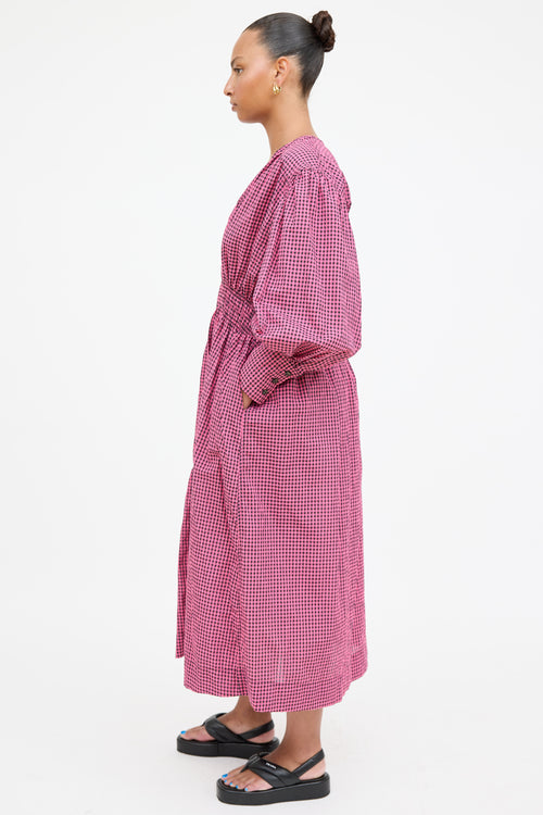 Ganni Gingham Smocked Dress