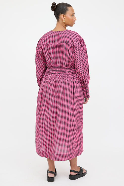 Ganni Gingham Smocked Dress
