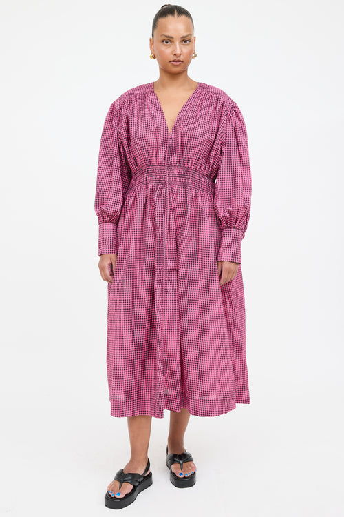 Ganni Gingham Smocked Dress