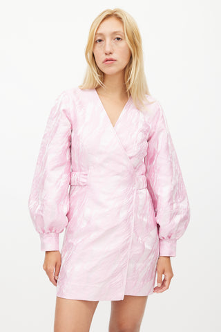 Ganni Pink Jacquard Wrap Dress