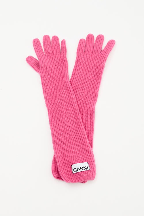 Ganni Pink Wool Long Gloves